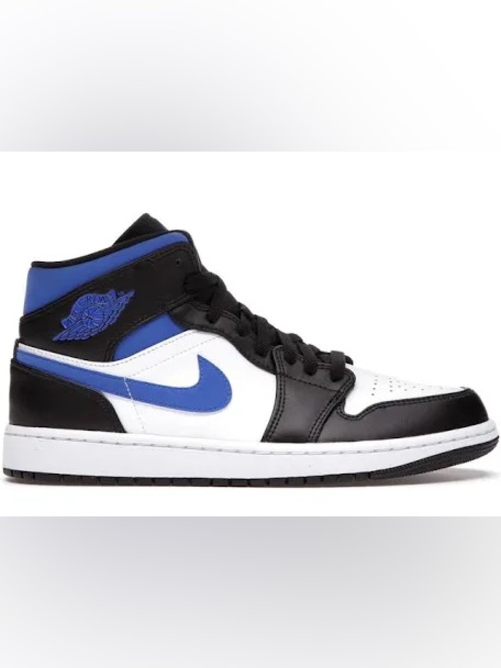 Jordan’s 1 Mid Sneakers, Black Blue White